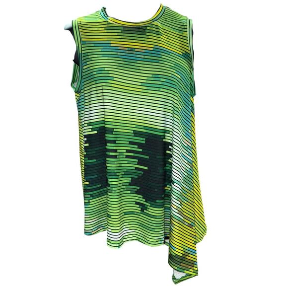 Michelle Ludak Sleeveles Asymmetrical Striped Top Lagenlook Colorful Est. Sz LG - Picture 1 of 6